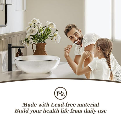 Black Tall Bathroom Faucet Vessel Sink Faucet Single Hole Bathroom Vessel Sink Faucet Single Handle with Water Supply Hose Above countertop Sink and Pop Up Sink Drain,BF3530P-MB-V
