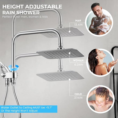 Dual Shower Head Combo, 8'' High Pressure Rain Shower Head with Handheld Spray, 6+1 Spray Settings Handheld Showerhead, Height Adjustable, One-touch Pause Button, Chrome Polished