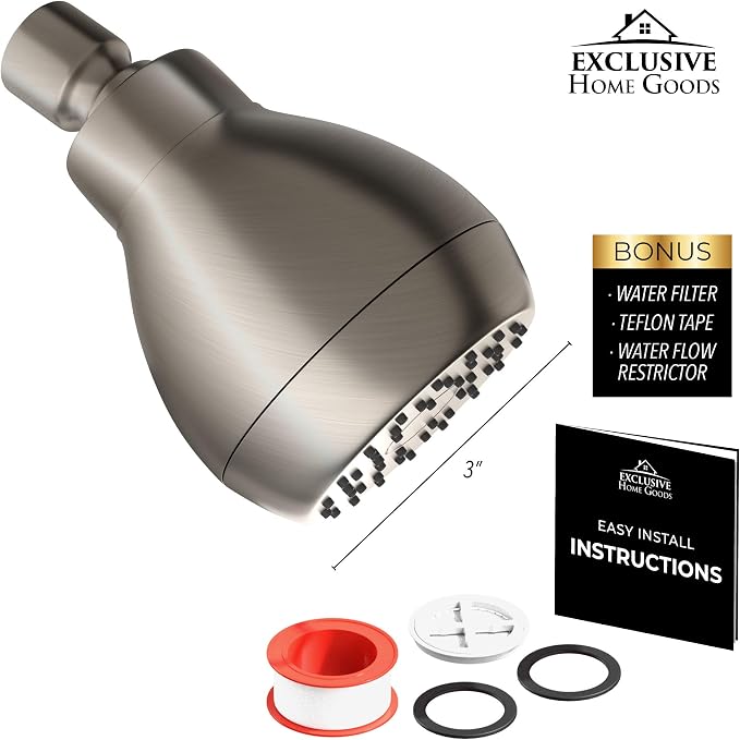 High Pressure Shower Head - Powerful Deluxe Bathroom Showerhead with Strong Spray Stream and Small Silicone Nozzles - Universal Fit Works with High and Low Water Flow Showers (Brushed Nickel)-1.8 GPM