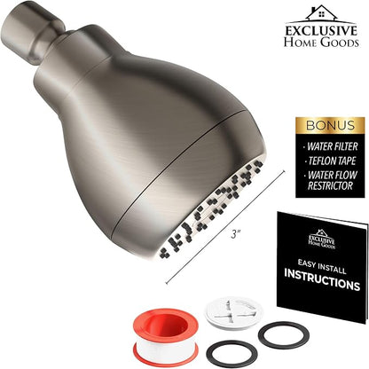 High Pressure Shower Head - Powerful Deluxe Bathroom Showerhead with Strong Spray Stream and Small Silicone Nozzles - Universal Fit Works with High and Low Water Flow Showers (Brushed Nickel)-1.8 GPM