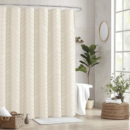 Extra Long 72 x 96 Cream Shower Curtain Boho Farmhouse Shower Curtain Tufted Chevron Textured Minimalist Shower Curtains for Bathroom
