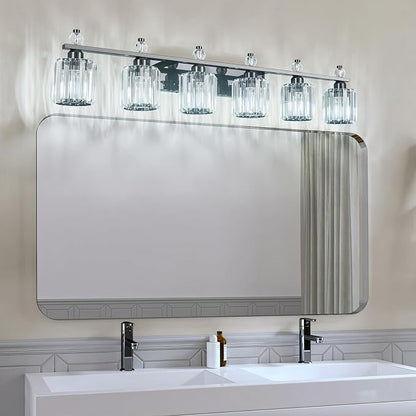 Bathroom Vanity Lights 6-Light Plating Black Modern Crystal Vanity Light Fixtures Over Mirror Crystal Bathroom Vanity Lighting Fixtures