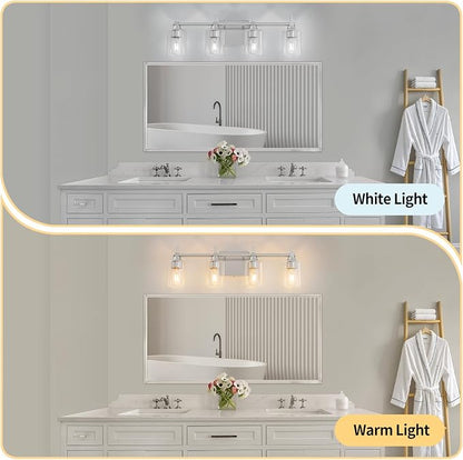 4-Light Modern Bathroom Vanity Light,Brushed Nickel Light Fixtures for Bathroom,Modern Wall Light Over Mirror with Glass E26 Socket (Bulbs Not Included)