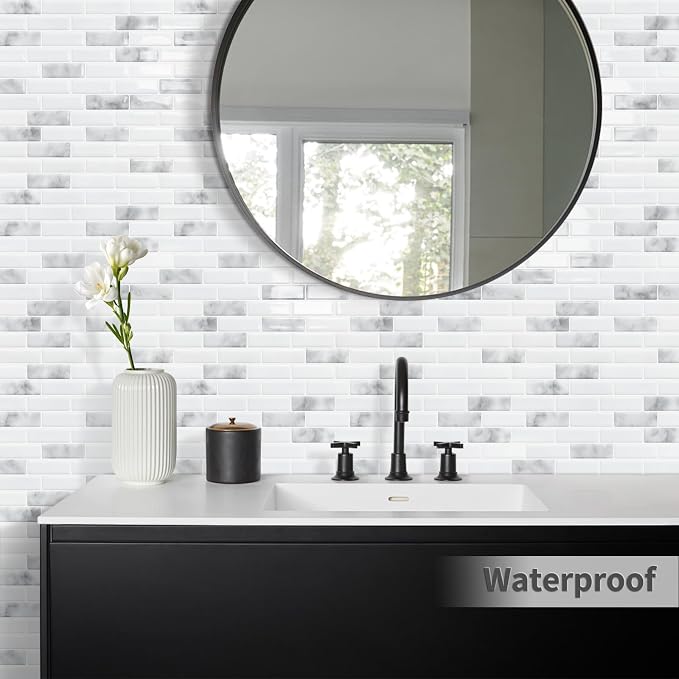 Peel and Stick Backsplash 3D Self Adhesive Wall Tile Grey 10 Sheet | Thick,Sticky,Vinyl,12"x12",Marble,for Kitchen,Bathroom