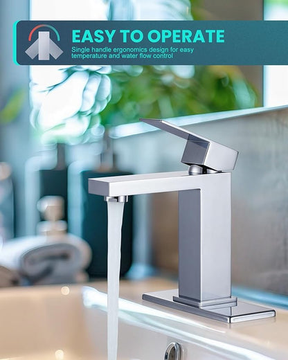 ARCORA Single Handle Bathroom Faucet: 304 Stainless Steel Bathroom Sink Faucet Single Hole with cUPC Supply Lines and Pop Up Drain, Chrome