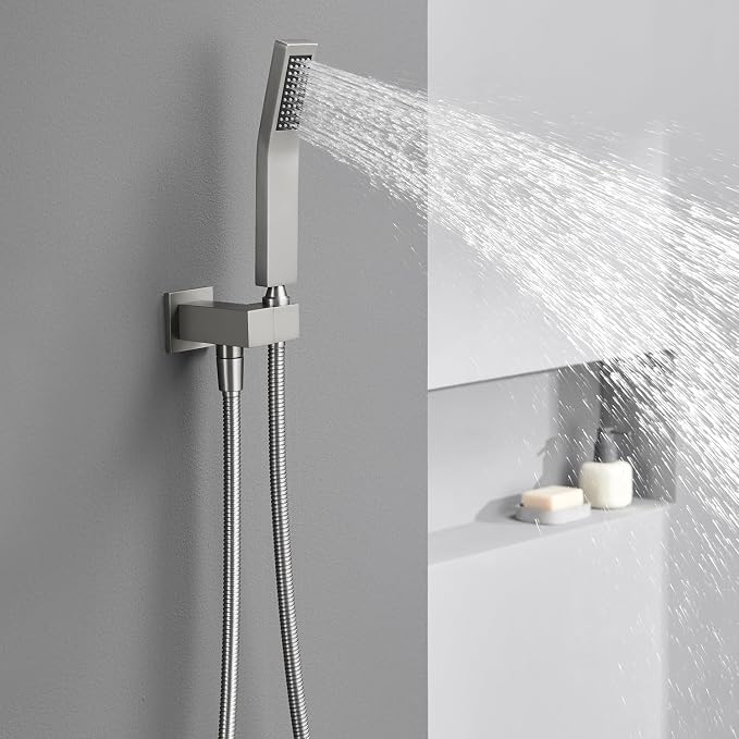 Shower System 12 Inches Rain Shower Combo Set Brushed Nickel Ceiling Mount Shower Faucet Bathroom Faucets with Rainfall Shower Head and Hand Shower