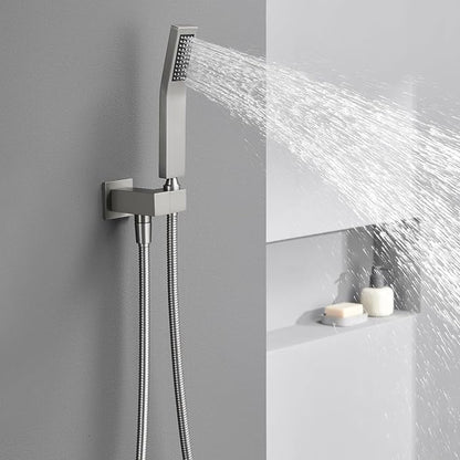 Shower System 12 Inches Rain Shower Combo Set Brushed Nickel Ceiling Mount Shower Faucet Bathroom Faucets with Rainfall Shower Head and Hand Shower