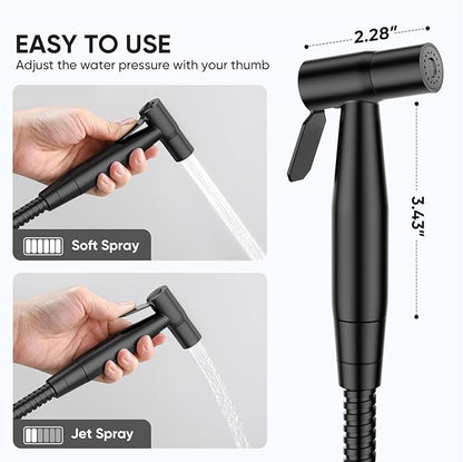 Arofa Handheld Toilet Bidet Sprayer for Toilet-Adjustable Water Pressure Control with Bidet Hose for Feminine Wash, Stainless Steel Brushed Nickel Bidet Faucet Cloth Diaper for Baby Wash, Black,2 Pack