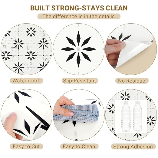 Peel and Stick Floor Tile, 7.9"x7.9" Vinyl Flooring for Bathroom Kitchen, Waterproof Non-Slip Durable Self-Adhesive Easy DIY Removable
