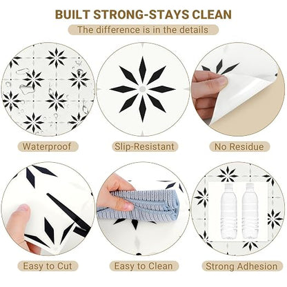 Peel and Stick Floor Tile, 7.9"x7.9" Vinyl Flooring for Bathroom Kitchen, Waterproof Non-Slip Durable Self-Adhesive Easy DIY Removable