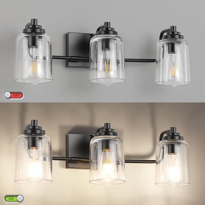 SOLFART 3 Lights Bathroom Light Fixtures Over Mirror Black Vanity Lights for Bathroom Wall Lights for Bathroom Matte Black Mirror Light