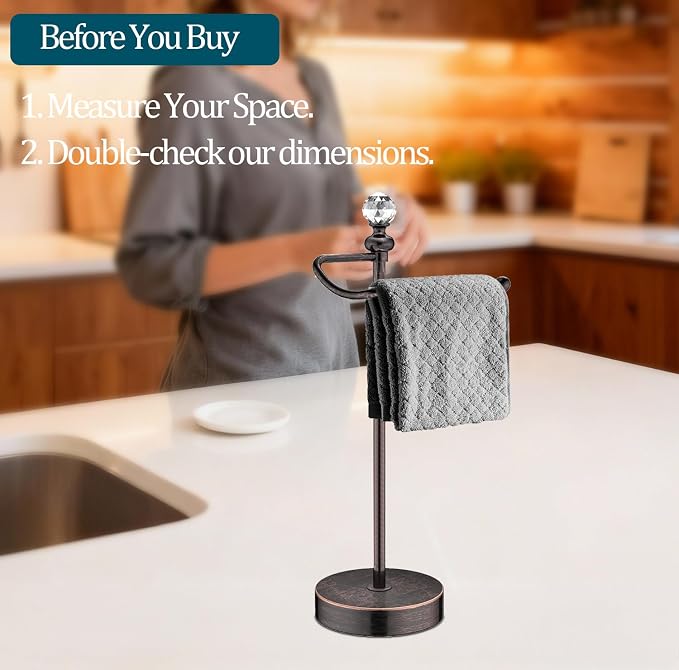 ROLABAM Bathroom Hand Towel Holder with Crystal Ball, Countertop Towel Holder Stand 15.7” H, Stainless Steel Classic Vintage Hand Towel Rack Stand with Heavy Weighted Base (Oil Rubbed Bronze, 2 Pack)