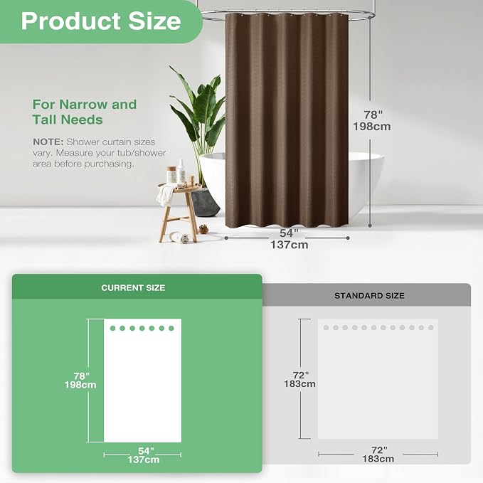 Stall Waffle Shower Curtain 256 GSM Heavy Fabric 54x78 Brown | 54 x 78 Inch Long, Thick Cloth, Weighted Hem, Water Repellent, Hotel Luxury Polyester Shower Curtains for Bathroom 10 Hooks