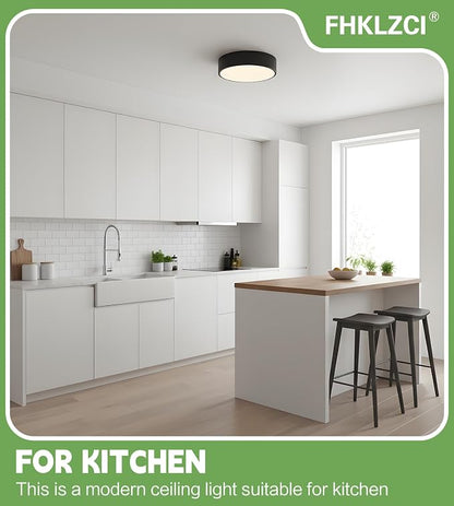 Modern LED Round Flush Mount Ceiling Light Fixture,Black,11.81 inch | Dimmable,24Watts,Bright Adjustment,5CCT 3000K/3500K/4000K/5000K/6000K,Matte,Metal,for Kitchen,Bedroom,Bathroom,Hallway,Closet