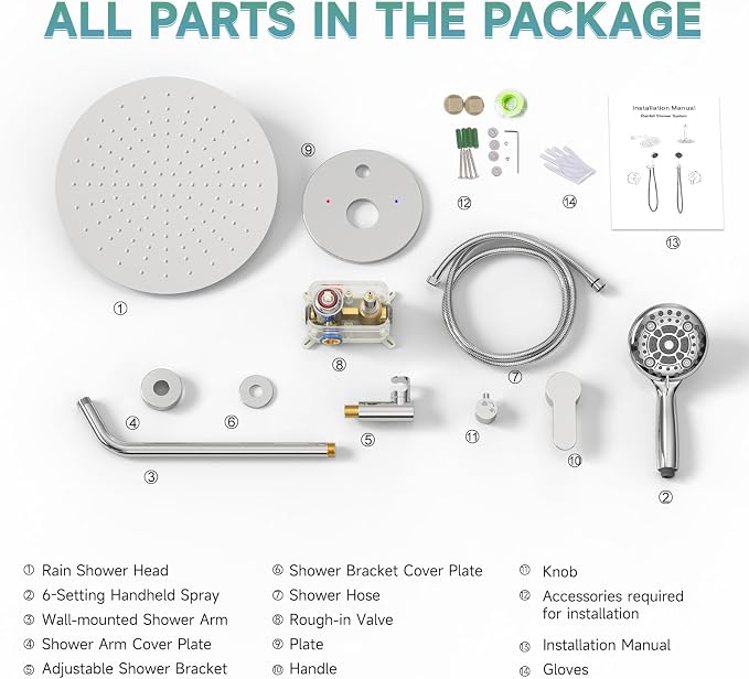 SR SUN RISE Shower Faucet - 12 Inch Multifunctional High Pressure Shower Head System with Handheld Shower Head Fixtures - Valve Included - Polished Chrome
