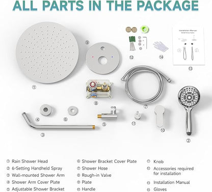 SR SUN RISE Shower Faucet - 12 Inch Multifunctional High Pressure Shower Head System with Handheld Shower Head Fixtures - Valve Included - Polished Chrome