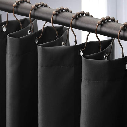 Amazer Black Shower Curtain Liner, Black Fabric Shower Liner, 2-in-1 Bathroom Shower Curtain and Liner, 12 Grommet Holes, Water Proof, Machine Washable, Hotel Quality, 72 x 72 Inches