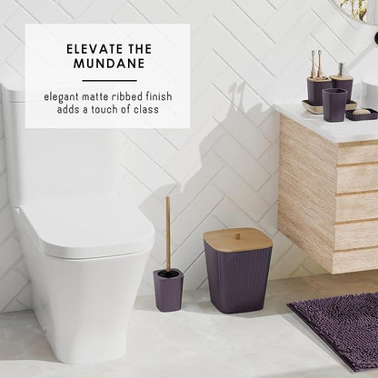 Clara Clark Bathroom Set - Purple Bathroom Accessories Set, 6PC Bathroom Accessory Set, Bathroom Sets with Bathroom Rugs, Adhesive Corner Shower Caddy Hanging, Toilet Brush, Trash Can & Soap Dispenser