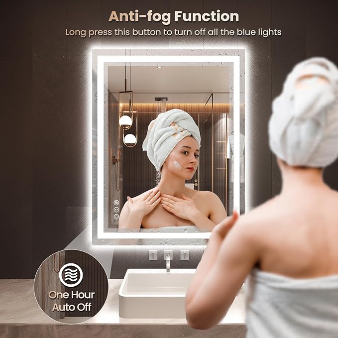 Snowdool 36 x 36 in LED Bathroom Mirror, Front and Backlit, Anti-Fog | Front and Backlit, 3 Color Temperatures, Anti-Fog, Tempered Glass