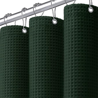 Long Waffle Shower Curtain - Dark Green Cotton Texture Fabric Heavyweight Shower Curtains for Bathroom,72Wx78L