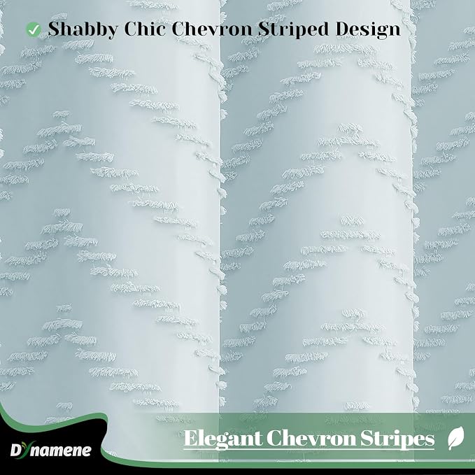 Extra Long Boho Shower Curtain Tufted Chevron 72"x96" Fog Blue | 96 Inch Tall, Elegant Tassel, Lightweight Textured Fabric, Water Repellent, Washable, Hotel Spa, for Bathroom/Dorm 12 Hooks