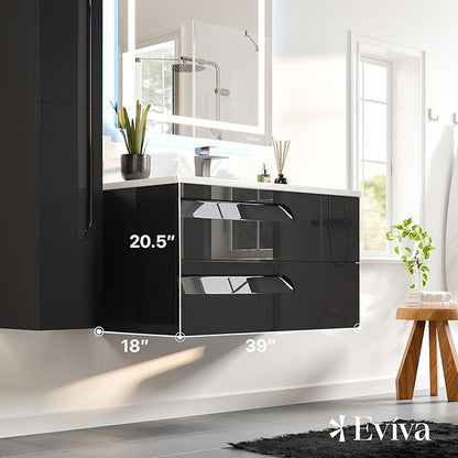 Eviva Joy 40 in. Black Wall MountSingle Sink Bath Vanity with Porcelain Top and Integrated Sink