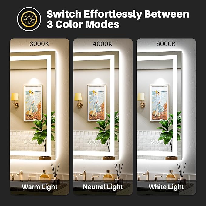48x38 Inch LED Bathroom Mirror with Lights, Backlit & Front Lit, Anti-Fog Lighted Bathroom Vanity Mirror for Wall, Memory Function, Dimmable, HD Tempered Glass, Shatter-Proof