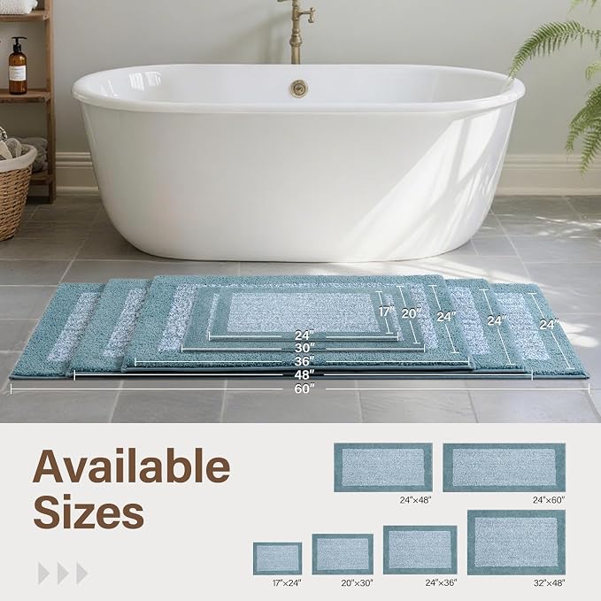 80x24 Large Bathroom Rugs Washable Non Slip, Dusty Blue Bath Mat for Bathroom Floor Tub, Soft Absorbent Quick Dry Mats for Shower, Bathtub,Home Decor