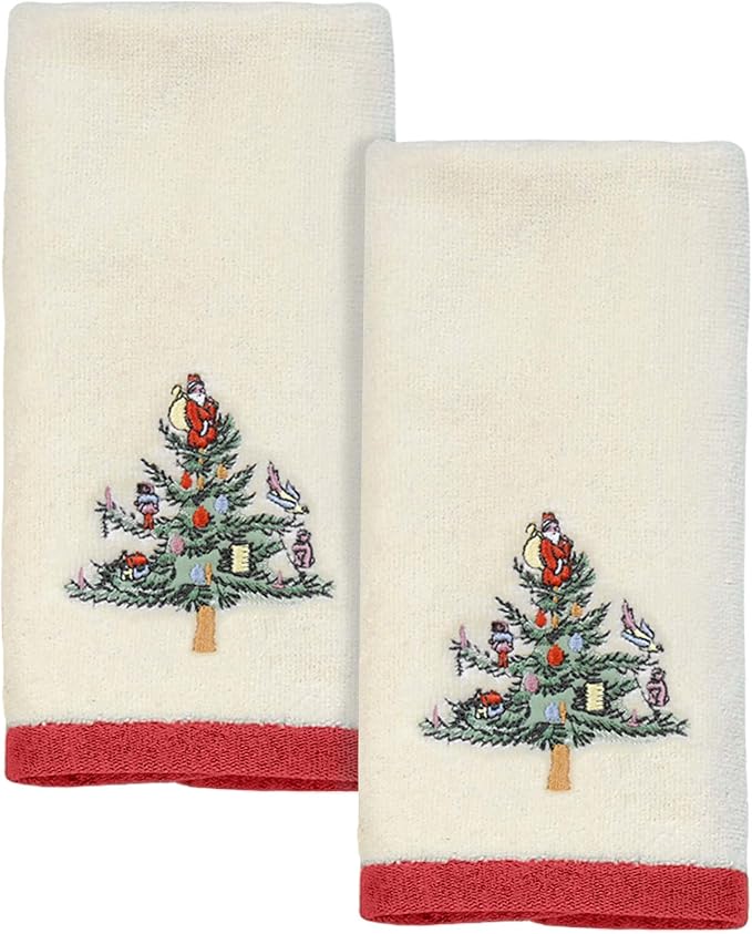 Spode - Fingertip Towels, Soft & Absorbent Cotton Kitchen Towels, Set of 2 Christmas Tree Collection