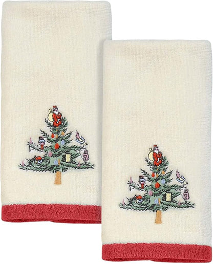 Spode - Fingertip Towels, Soft & Absorbent Cotton Kitchen Towels, Set of 2 Christmas Tree Collection