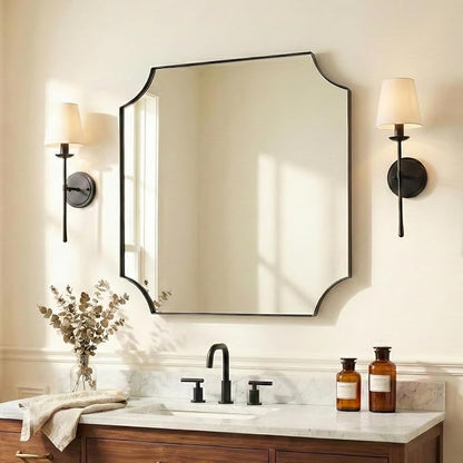 30"x30" Square Bathroom Mirror, Matte Black Vanity Mirror, Modern Scalloped Bathroom Mirror in Premium Stainless Steel Frame, Unique Scalloped Corner Design Ideal for Bathroom Remodel