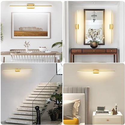 LED Bathroom Vanity Light, Modern Bathroom Light Fixture Over Mirror (3000K/4000K/6000K, Dimmable), Vanity Light Bar with Angle Adjustable, 48 Inch, Brass