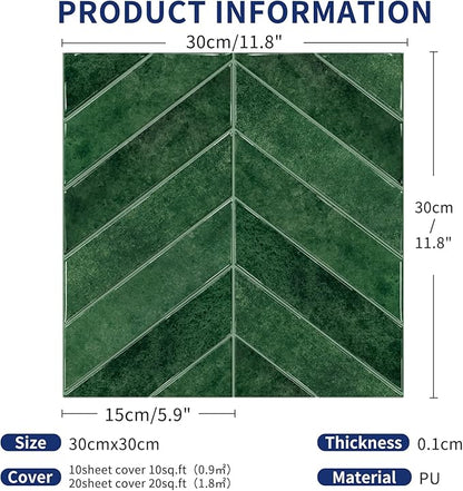 MORCART 10PCS 11.8"x11.8" Herringbone Peel and Stick Backsplash | Dark Brown, 3D Adhesive Waterproof Wall Tiles for Kitchen, Bathroom, Living Room, Laundry Room, Subway Tiles