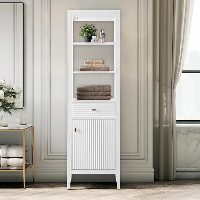 Vanity Art Vanity with Storage Cabinet & Shelves, Free-Standing Vanity with Soft-Closing Doors, White, Golden Brushed Handware VA91-LC-W-GB