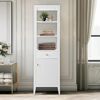 Vanity Art Vanity with Storage Cabinet & Shelves, Free-Standing Vanity with Soft-Closing Doors, White, Golden Brushed Handware VA91-LC-W-GB