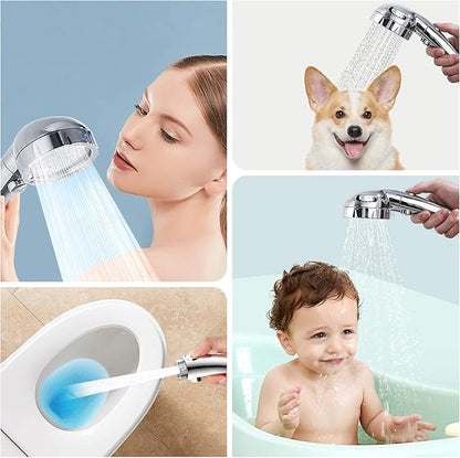 SINGSUO High Pressure Handheld Shower Head with On Off Switch (Chrome) | Detachable Shower Head, 3 Spray Modes Shower Massager Handheld with Hose and Adjustable Angle Bracket