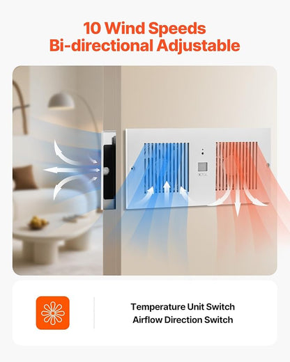 VEVOR Room to Room Fan, Intake & Exhaust Dual Airflow Through-the-Wall Fan with Remote & Temperature Control, 300 CFM 10-Speed Ventilation Quiet In-Wall Vent for Living, Laundry Room Indoor