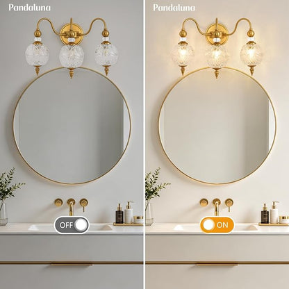 Vintage 3-Light Bathroom Vanity Light Over Mirror, Matte Brass | 18.7in Wide Farmhouse Bathroom Decor, Ribbed Glass Shades, G9 base, Wall Mounted, Mid Century Wall Sconces Vanity Lighting
