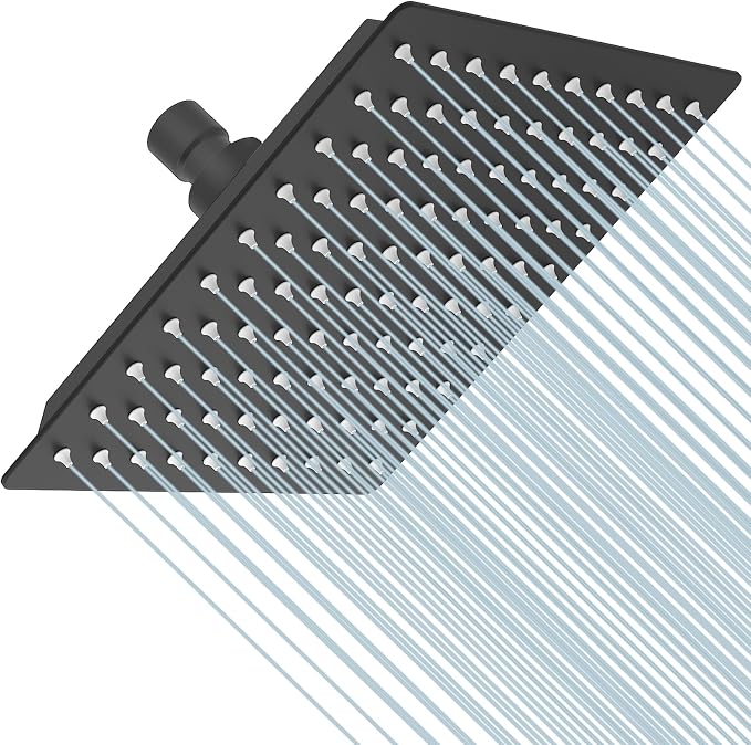 8 In Rain Shower Head High Pressure Rainfall Shower Head Matte Black | Square Rain Bathroom Showerhead, High Flow, Large Stainless Steel, Ceiling Mounted, Wall Mounted, Waterfall Full Body