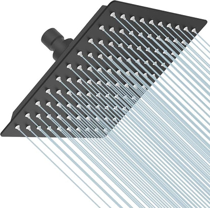 8 In Rain Shower Head High Pressure Rainfall Shower Head Matte Black | Square Rain Bathroom Showerhead, High Flow, Large Stainless Steel, Ceiling Mounted, Wall Mounted, Waterfall Full Body