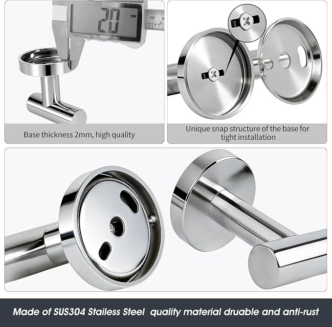10 Piece Brushed Chrome Bathroom Hardware Set, Towel bar Set for Bathroom | 24 inch Silver Towel bar, Bathroom Towel Rack, Towel Ring, Toilet Paper Holder, Towel Hook, Bathroom Accessories Set