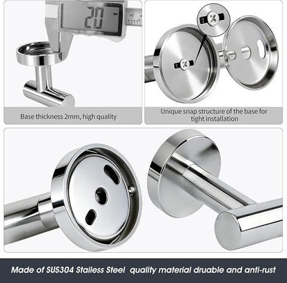 10 Piece Brushed Chrome Bathroom Hardware Set, Towel bar Set for Bathroom | 24 inch Silver Towel bar, Bathroom Towel Rack, Towel Ring, Toilet Paper Holder, Towel Hook, Bathroom Accessories Set