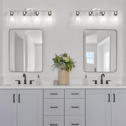 Ascher 4-Light Bathroom Light Fixtures, Modern Vanity Lights with Clear Glass Shade, Brushed Nickel Wall Lamp for Bathroom Mirror Hallway Cabinet Porch