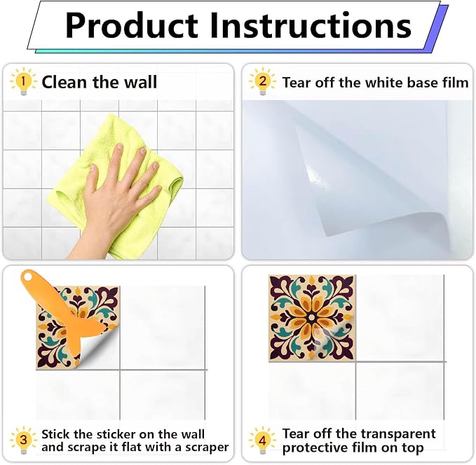 36Pcs 9 Styles Mexican Peel and Stick Tiles 4 x 4 Inch Colorful Tile Stickers Square Flower Pattern Waterproof PVC Decals for Kitchen Bathroom Backsplash Furniture Staircase DIY Home Decor