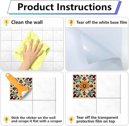 36Pcs 9 Styles Mexican Peel and Stick Tiles 4 x 4 Inch Colorful Tile Stickers Square Flower Pattern Waterproof PVC Decals for Kitchen Bathroom Backsplash Furniture Staircase DIY Home Decor