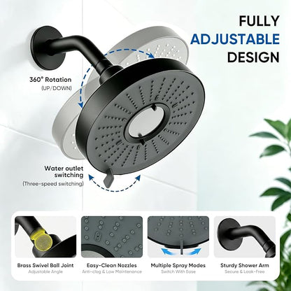 2-Piece Filtered Shower Faucet Set with Valve, 6-Inch 3-Function Shower Head with 18-Stage Filter, Single-Handle Pressure Balance Trim, Matte Black