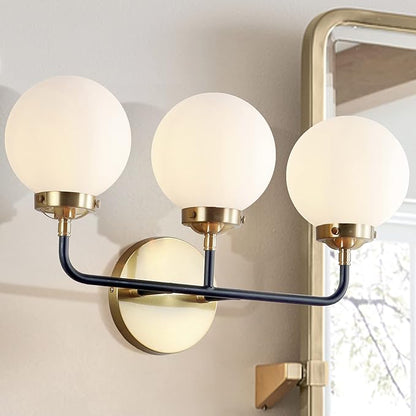 JONATHAN Y 22" Brass Gold/Black/White 3-Light LED Wall Sconce Vanity Lighting, Clear Glass Globe Shade Modern Contemporary Sconce for Bathroom Mirror, Hallway, UL Listed (JYL9058B)