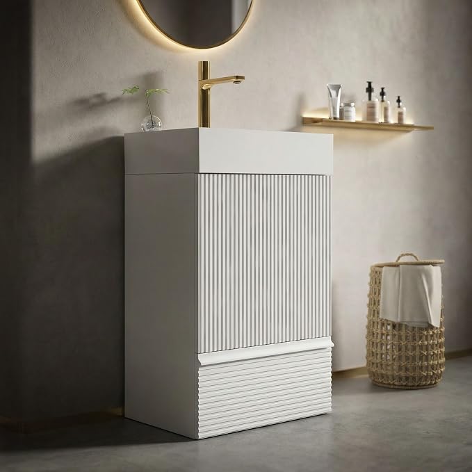 20 inch Bathroom Vanity with White Ceramic Sink, Bath Storage Cabinet with Soft-Closing Door and Drawer, Perfect for Small Space, Powder Room, Hotel, Matte White