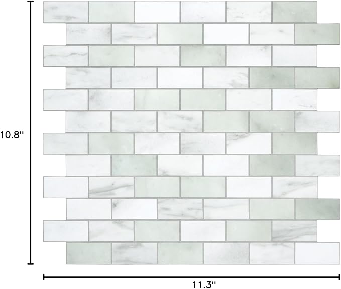 10-Sheet Subway Peel and Stick Backsplash Tile, 11.3" x 10.8" Emerald Green Stone Composite Marble Looks Self Adhesive Waterproof Wall Tile, Stick on Tiles for Kitchen Bathroom Shower Fireplace