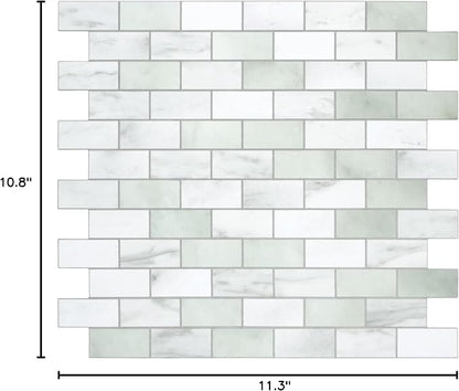 10-Sheet Subway Peel and Stick Backsplash Tile, 11.3" x 10.8" Emerald Green Stone Composite Marble Looks Self Adhesive Waterproof Wall Tile, Stick on Tiles for Kitchen Bathroom Shower Fireplace